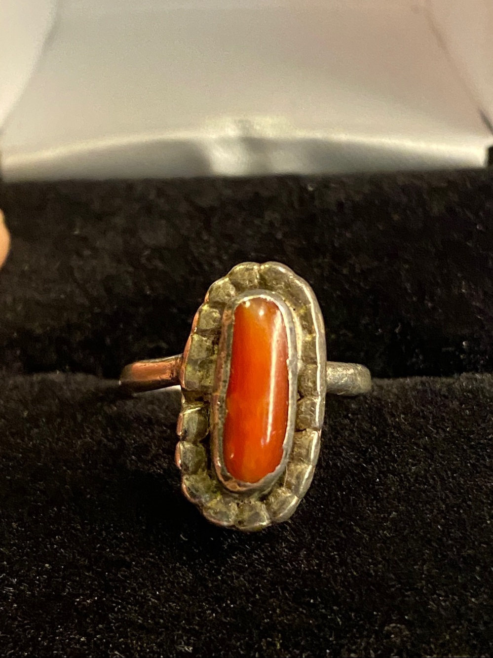 Vintage Native American Sterling Silver Coral Ring Size 4 Handmade